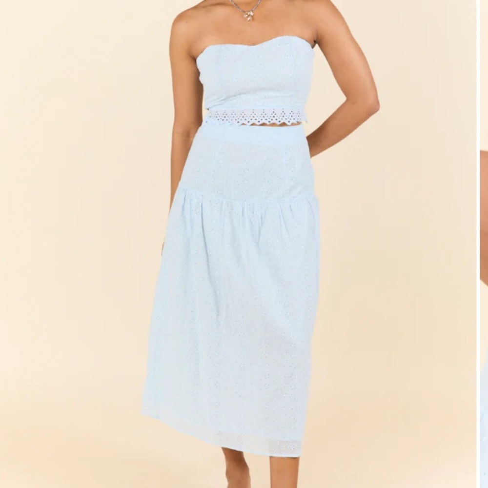 Pink Lily Sky Blue Strapless skirt and matching top duo